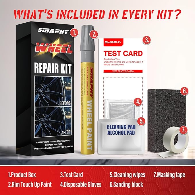 SMAPHY Silver Rim Touch Up Paint, Wheel Scratch Repair Kit, Repair Curb Rash, Scratches, and Scuffs on Wheels Quickly and Easily, Universal Color Silver Wheel Paint