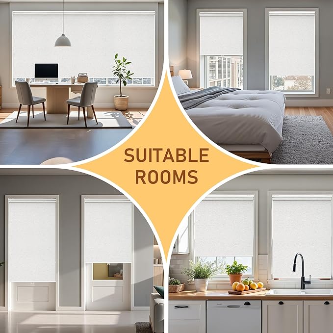Cordless Roller Shades Blackout Blinds for Windows Room Darkening Rolled Up Shades with Spring System, UV Protection Natural Linen Fabric Window Shades Door Blinds for Home(20" W x 72" H,Linen Cream