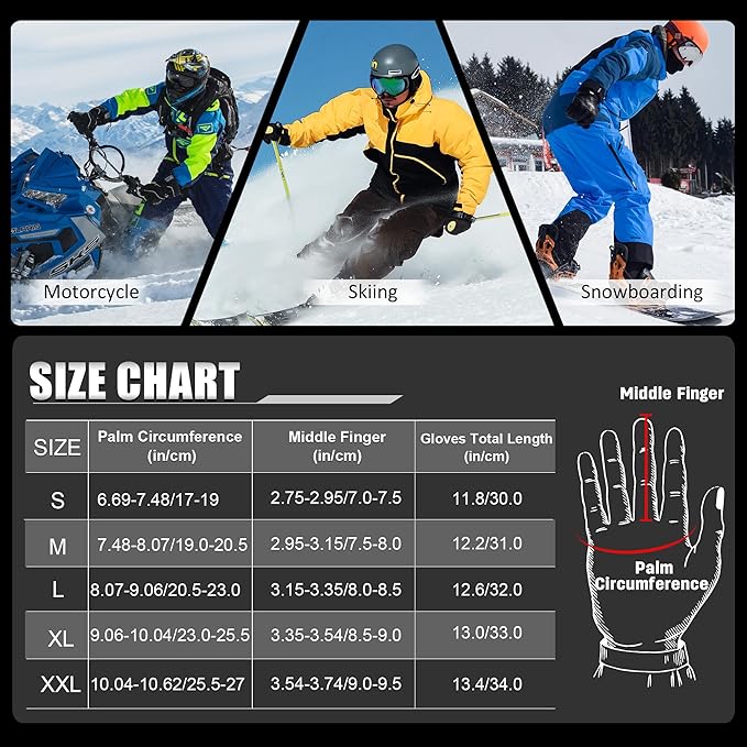 MCTi Waterproof Mens Ski Gloves Winter Warm 3M Thinsulate Snowboard Snowmobile Cold Weather Gloves