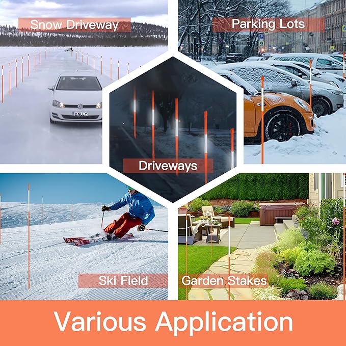 Driveway Markers 48 inch 100pcs, 5/16” Dia 4FT Snow Stakes with Reflective Tape, Highly Visible for Parking, Walkways, Snow Markers, 4FT Orange Fiberglass Poles Reflectors Markers with Steel Drill Bit
