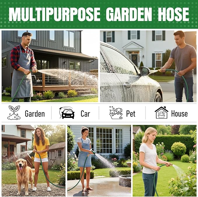 NON-EXPANDABLE Garden Hose 20 ft, Heavy Duty Flexible Water Hose, Kink Resistant Lightweight Hybrid Hose with Durable Fabric Skin, Leakproof Hose Male to Female Fittings