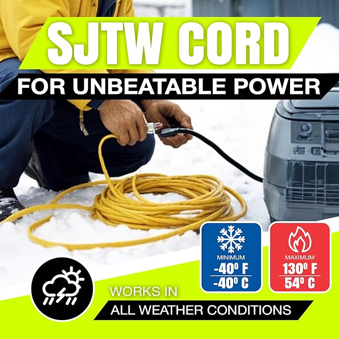 6ft Outdoor/Indoor Extension Cord 10/3 Gauge Ultra Heavy Duty 3 Prong SJTW, Waterproof, Flexible Cold-Resistant Long Power Cord,15A 125V 1875W, Yellow by LifeSupplyUSA