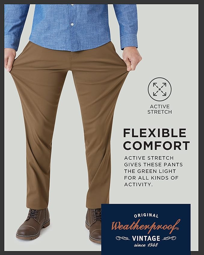 Weatherproof Vintage Men's Regular Fit Excursion Pants - Ultra Stretch Casual Flat Front Chino