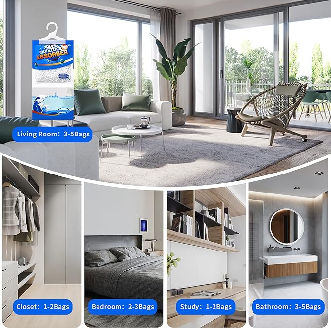 ZSZMFH 15 Pack Moisture Absorber Hanging Bags, Fragrance Free Humidity Packs, Hanging Closet Dehumidifier Bags, Moisture Absorber Packets-220g/pack.