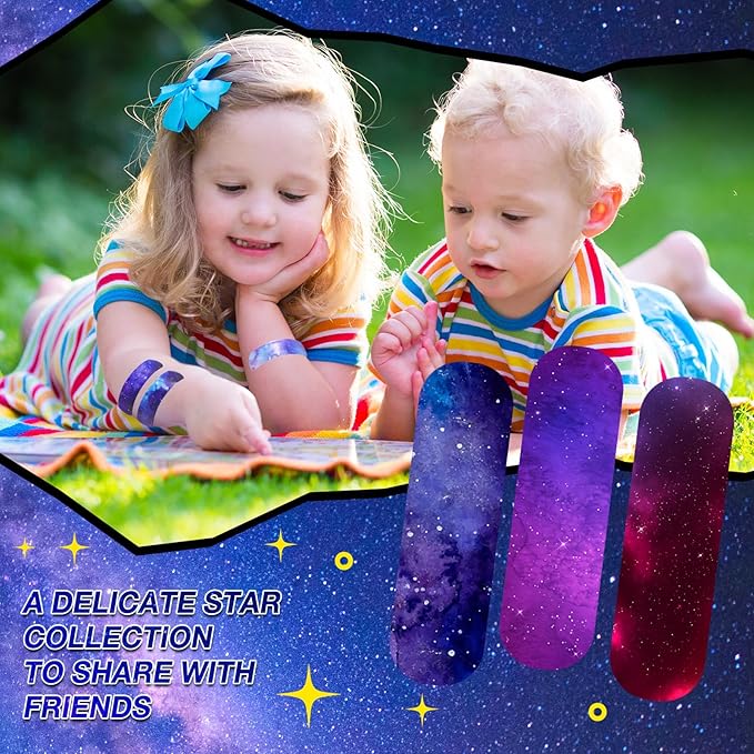 Patelai 300 Pieces Kids Bandages Bulk 10 Styles Children's Adhesive Flexible Colorful Cute Cartoon Bandages Waterproof Breathable Stickers Protection Care Cuts for Girls Boys(Galaxy)