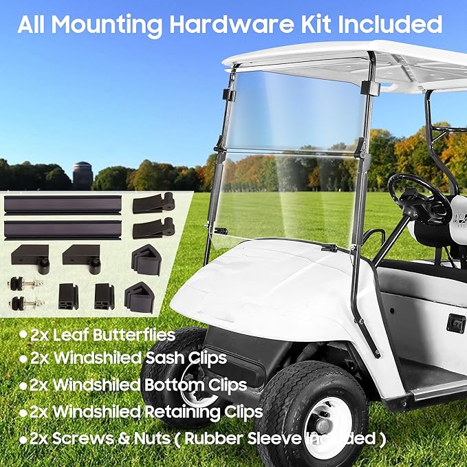 10L0L Clear Golf Cart Windshield for EZGO TXT/Medalist Gas and Electric 1995-2013, Foldable Windscreen with High Strength PC Material, Anti-UV and Impact Resistant
