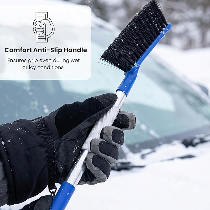 2 Pack Car Snow Brush and Ice Scrapers for Car Windshield Scratch Free Bristle Head Snow Brush & Tough Window Snow Scraper with Aluminium Body Snow Removal Winter Car Accessories
