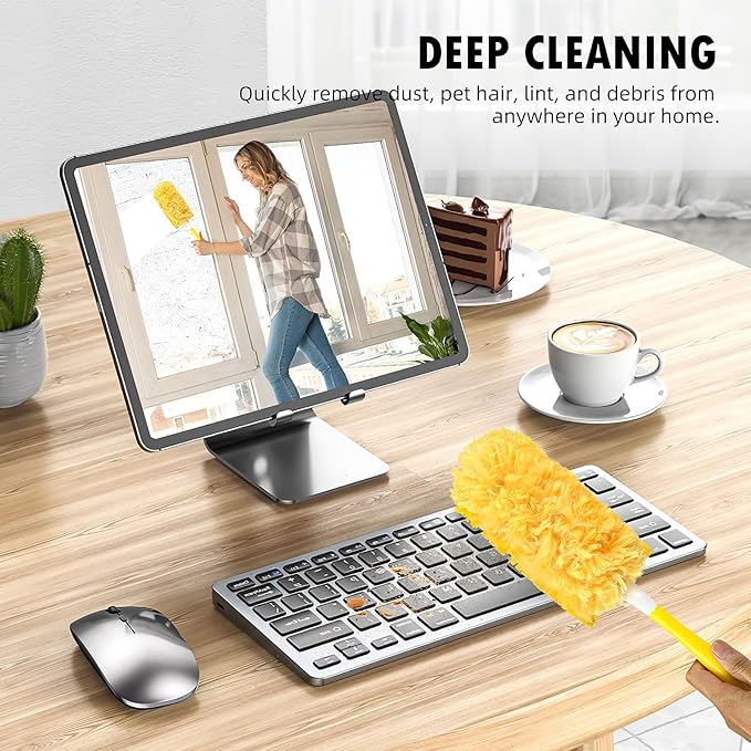 Dusters Refill Compatible with Swiffer Dusters for Cleaning, Feather & Microfiber 360 Heavy Duty Duster Refills for Dusting Furniture, Blinds, Ceiling Fans, Helps Remove Allergens,32 Count+1 Handle