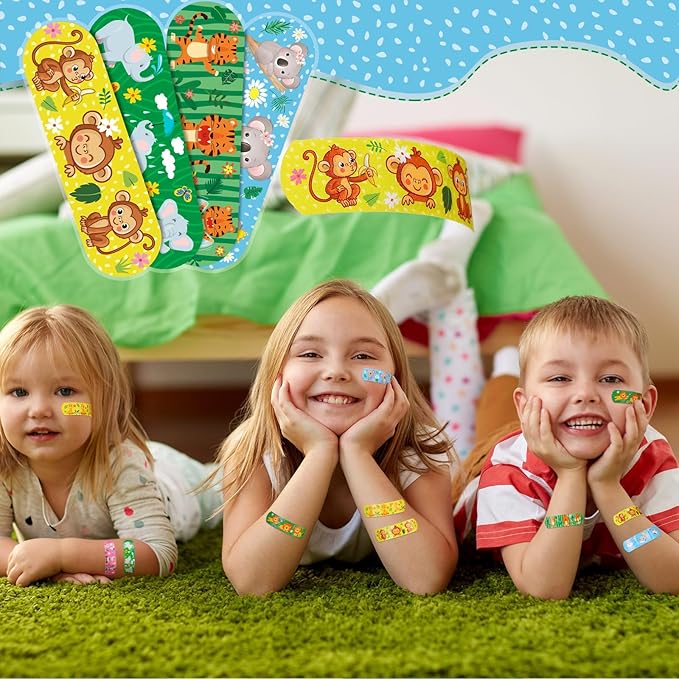 Patelai 300 Pieces Kids Bandages Bulk 10 Styles Children's Adhesive Flexible Colorful Cute Cartoon Bandages Waterproof Breathable Stickers Protection Care Cuts for Girls Boys(Animals)