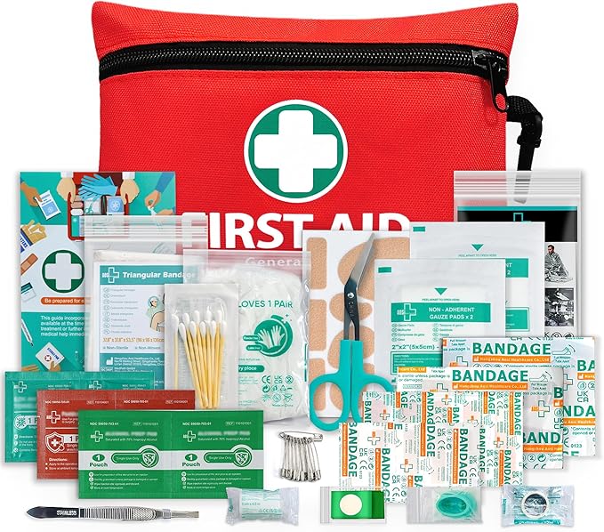 General Medi Mini First Aid Kit, 110 Piece Small First Aid Kit - Includes Emergency Foil Blanket, Scissors for Travel, Home, Office, Vehicle, Camping, Workplace & Outdoor (Red) (Pack of 2)
