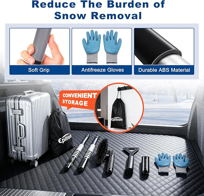 57" Extendable Long Snow Brush with Ice Scraper for Car Truck SUV Van - Soft Squeegee with 270° Pivoting Brush Head for Windshieldand Window - Snow Scraper with Antifreeze Gloves