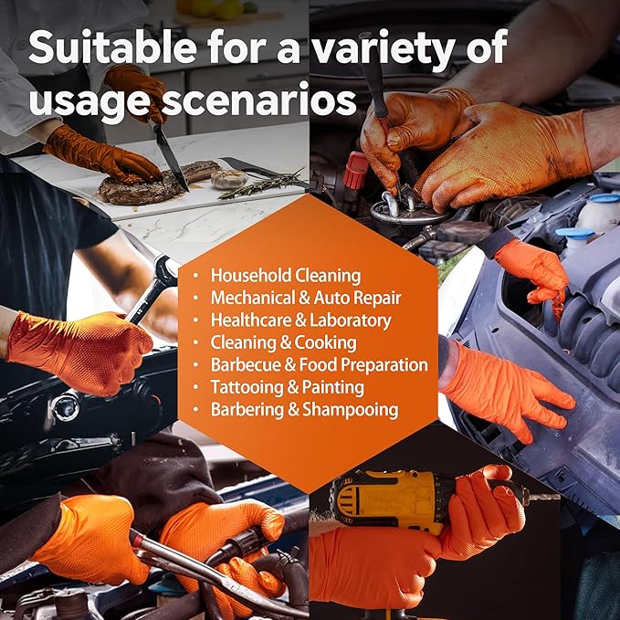 10mil Nitrile Gloves Thick,Industrial Disposable Gloves with Diamond Textured,Heavy Duty Mechanic Glove,Latex Free