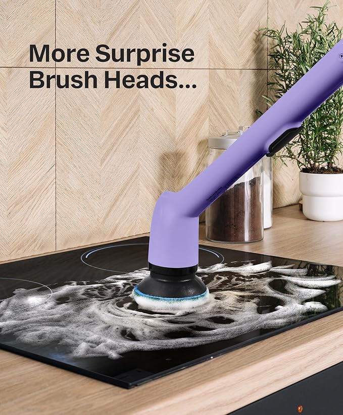 LyriFine Electric Spin Scrubber, New Full-Body IPX7 Waterproof Bathroom Cleaner Brush, Shower Scrubber with Long Handle & 2 Speed, Heads Replacement, Cleaning Supplies for Tub Shower Tile Floor