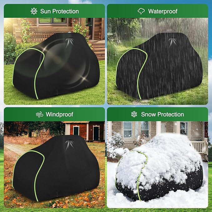 Riding Lawn Mower Cover-Heavy-Duty 420D Cotton Lined Oxford Fabric Waterproof Lawn Tractor Covers, UV Resistant & Includes Storage Bag, All-Weather Outdoor Mower Cover Universal Fits Decks Up to 54"