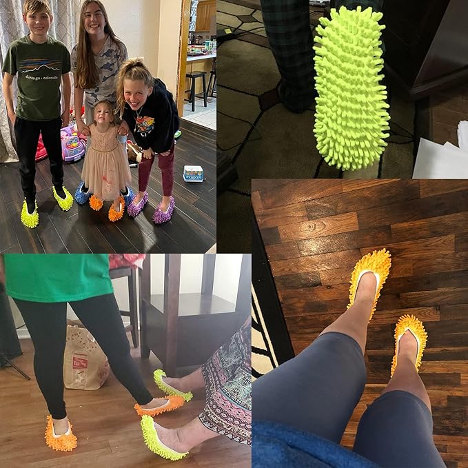 M-jump 8 PCS 4 Pairs Duster Mop Slippers Cover, Multi Function Chenille Fibre Washable Dust Mop Floor Cleaning Shoes for Bathroom, Office, Kitchen, House Polishing