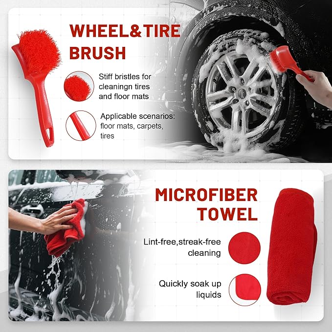 15Pcs Car Detailing Kit, Interior Detailing Brush Set with Cleaning Gel Vents Tools for Car Exterior Tire Wheel Engine Care (D:15PCS)
