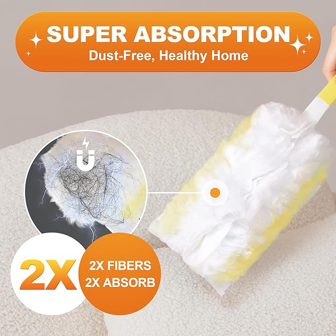 JOYMOOP Disposable Duster for Cleaning, with 1 Handles & 48 Ct Yellow Heavy Duty Refills for Swiffer Feather Duster, Household Cleaning Tool for Electronics, Dusting Furniture, Blinds