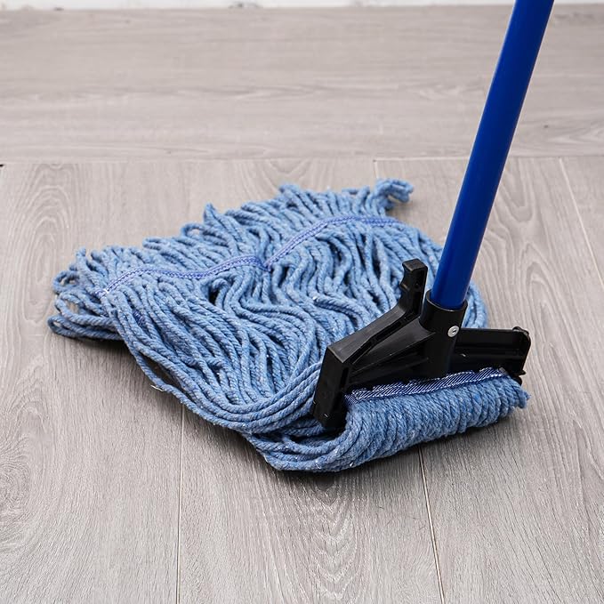 Matthew Easy Trigger Release Mop Handle 60 inch Metal Mop Stick,Commercial Mop Head Replacement Holder for Floor Cleaning,Clip On Mop Handle Quick Change - 6Pack Blue