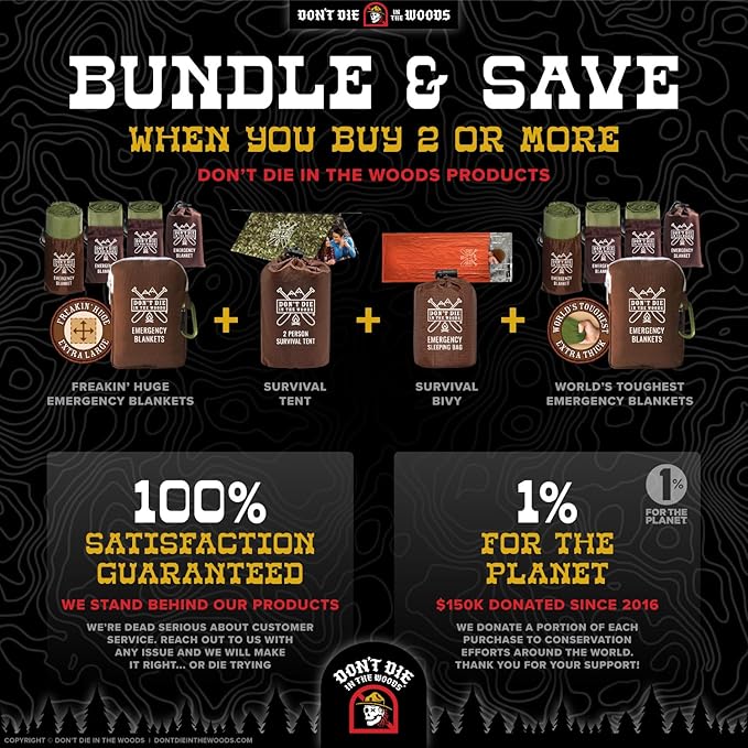 Don't Die In The Woods - Rain + Heat Emergency Poncho - Wearable Mylar Space Blanket For Hiking, Camping, First Aid, Survival