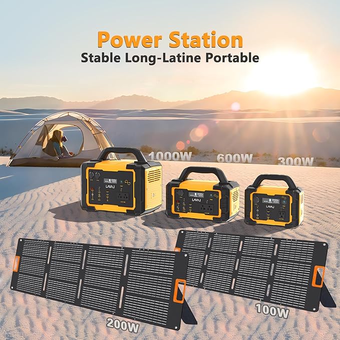 Solar Generator 1000W Portable Power Station with 200W Foldable Solar Panel, 1075Wh Lithium Battery, 120V/1000W AC Outlet, Quiet Generators for Home, RV, Outdoor, Camping and Emergencies Use