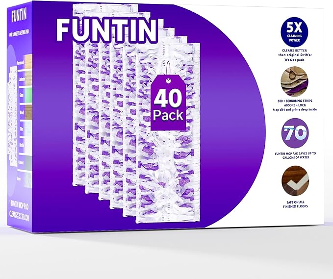 Funtin Power Mop Pads for Swiffer PowerMop, Thickened Unscented Disposable Mopping Refills, Dry & Wet Use for Floor Cleaning, 40 Pads ONLY