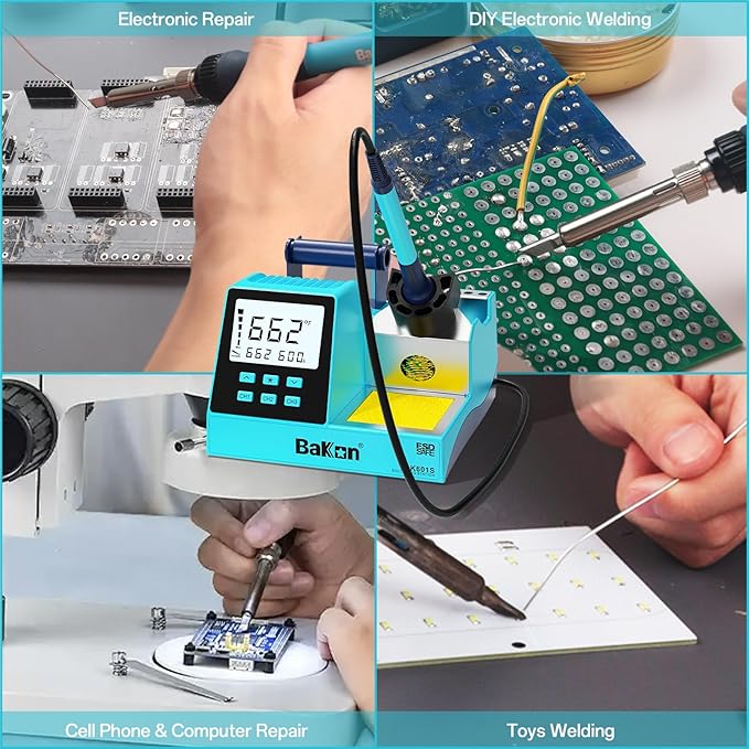 90W Soldering Station Kit, Electronic Rework Soldering Station with 3 Memory Channels,DIY Solder Kit,356℉~896℉,°C/°F Conversion,Sleep Mode, 5 Iron Tips,Solder Sucker,Soldering Wire,Tweezers
