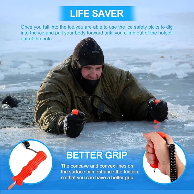 CozyCabin Ice Fishing Safety Picks Kit with Whistle Ice Fishing Accessories for Ice Fishing, Ice Skating, Ice Safety Spikes