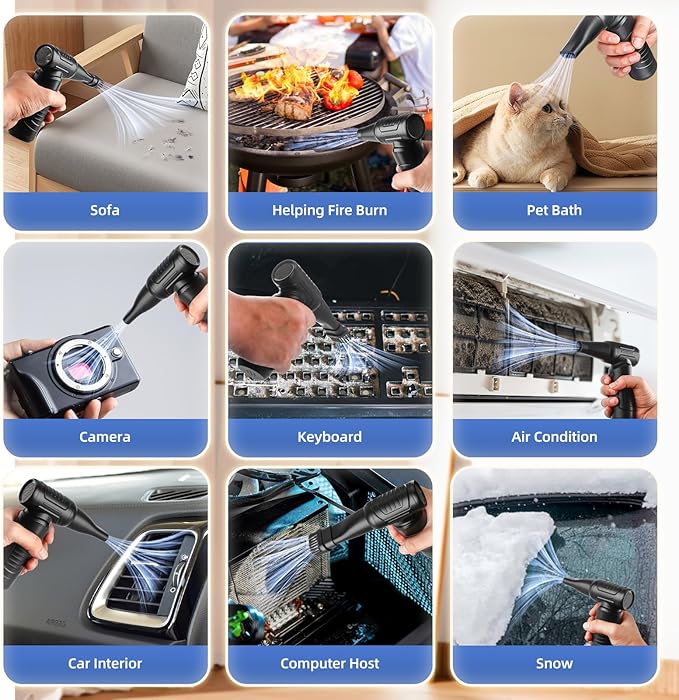 Compressed Air Duster, 180000RPM High-speed 3 Gear Electric Air Duster, 8000mAh Rechargeable Cordless Air Blower Portable Jet Dry Blower for Computer Keyboard Car. Replace Compressed Air Can (Black)