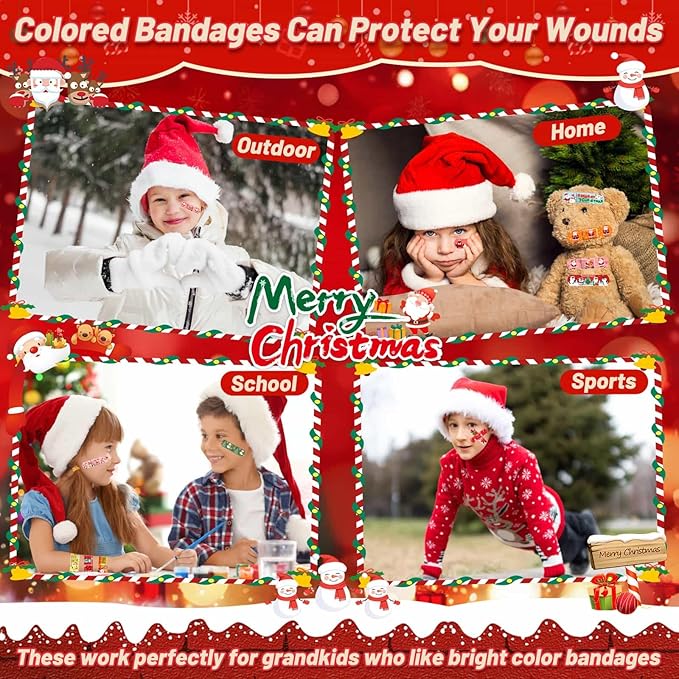 300 Pcs Christmas Kids Bandages 33 Style Cute Cartoon Santa Claus Bandage Flexible Breathable Christmas Character Bandages Strip Protect Cuts for Girls Boys Children Toddlers (Santa Claus)