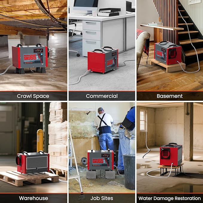 Abestorm Crawl Space Dehumidifier with Pump and Hose, 120 PPD Energy Star Commercial Dehumidifier Up to 1,300 sq. ft. for Basement, Water Damage Restoration, Auto Defrost(Guradian SNS65S)