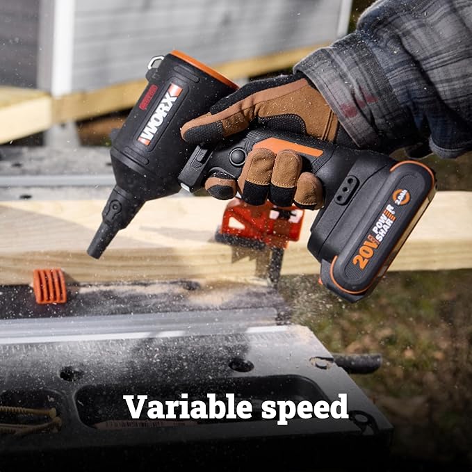 WORX Cordless Blower/Inflator, 20V 39 CFM 470 MPH Brushless High Speed Portable Dust Cleaner for Workshop, Lawn, Yard, Home, Lightweight Handheld Blower, Battery and Charger Included,WX099L PowerShare