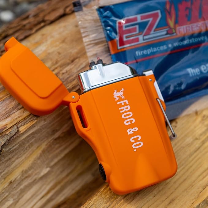 – 40 Pack All-Natural Fire Starters for Campfires, Fire Pits, BBQs & Fireplaces – Long Burning, Weather-Resistant, Non-Toxic + Survival Frog Rechargeable Lighter Kit