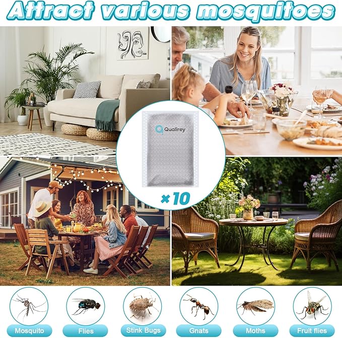 10 Pack Mosquito Attractant in Bulk, Lure for Bug Zapper Bait Refill Compatible with All Mosquito Trap Enhances Catch Rates for Indoor Outdoor Traps, Safe and Long Lasting