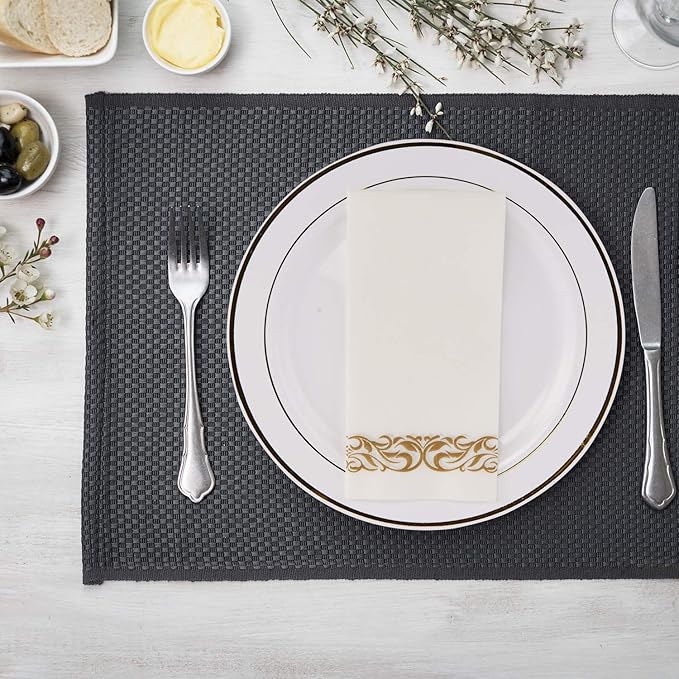 FOCUSLINE 100 Linen Feel Bathroom Napkins, Soft and Absorbent Disposable Guest Towels, Cloth-Like Paper Hand Towels Decorative Napkins for Dinners, Parties, Weddings or Events, Gold, 12" x 17"