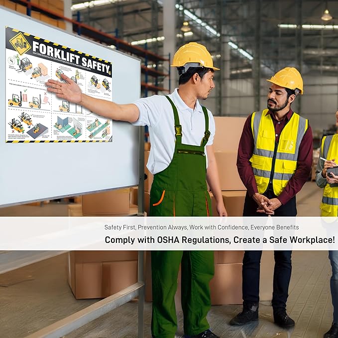 Forklift Safety Poster – OSHA Compliance Guide for Workplace & Warehouse, Forklift Operation Rules, Forklifts Safe Rules Poster 18"x24", Industrial Poster Waterproof, Tear-Resistant