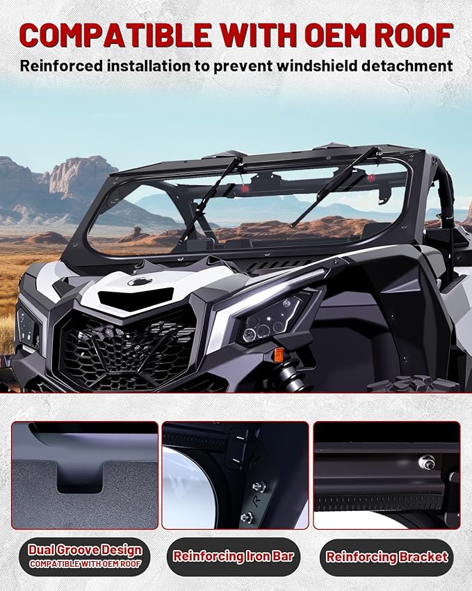 StarknightMT Maverick X3 Glass Windshield With Wipers Sliding Vents - Scratch Resistant X3 Windshield Compatible With Can Am Maverick X3 XRS XDS Turbo R 2017-2025,DOT Approved Laminated Safety Glass