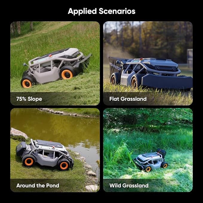 Remote Control Lawn Mower S1 4WD 56V18Ah, Multi-Functions RC Lawn Mower with 1.5-4.3 Inch Cutting Height 21 Inch Real Blade for 75% Slope(37Β°) with Mowing 1.12 Acres