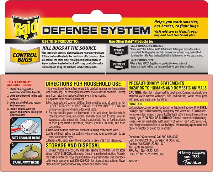 Raid Ant Killer Baits, For Household Use, Kills the Colony, Kills Ants for 3 Months, Child Resistant, 4 Count