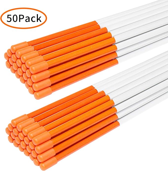 Driveway Markers Snow Stakes 48 inch Plow Stakes Reflective Fiberglass, Orange Pack of 50 for Parking Lots, Walkways