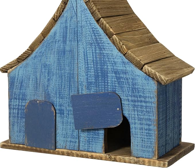 Glitzhome Hanging Birdhouses for Outdoors, 10.75" L Distressed Solid Wood Birdhouse with 3D Flowers Rustic Hand-Painted Bird Houses for Outside