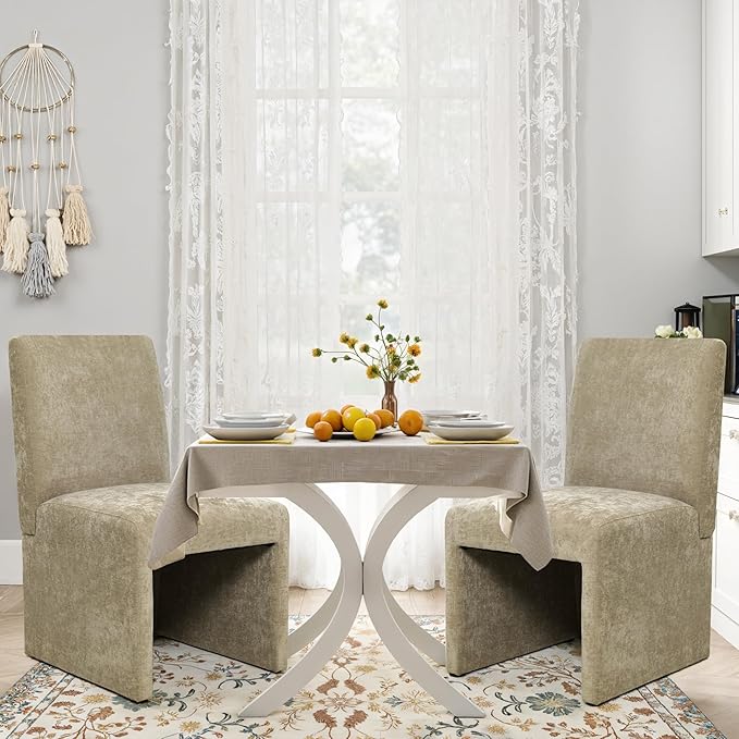 Upholstered Dining Chairs Set of 6 Modern Kitchen & Dining Room Chairs Linen Fabric Dining Chairs with Wooden Frame, Khaki