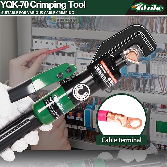 Hydraulic Cable Lug Crimper 10 US TON 12 AWG to 00 (2/0) Electrical Terminal Cable Wire Tool Kit with 9 Die (12awg~00awg Crimping Tool)