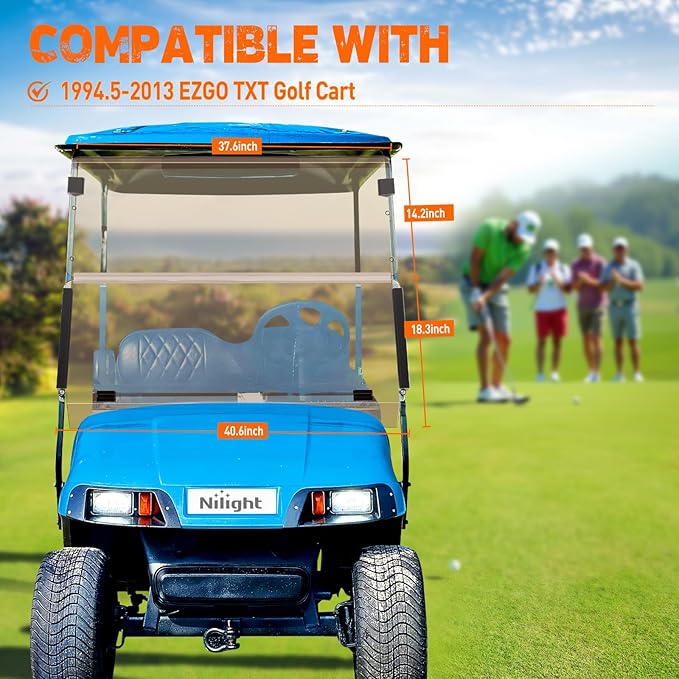 Nilight Golf Cart Windshield for Front Window Foldable Windproof UV Protection Compatible with EZGO TXT 1994.5-2013,Tinted Polycarbonate (PC) Scratch and Impact Resistant
