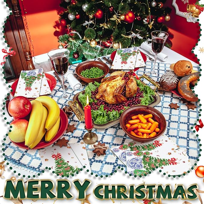 Jetec 200 Pcs Christmas Guests Napkins Disposable Hand Towels for Bathroom Christmas Tree Decorative Disposable Guests Napkins Topiary Trees Paper Guest Towels for Xmas Holiday Kitchen Dining Table
