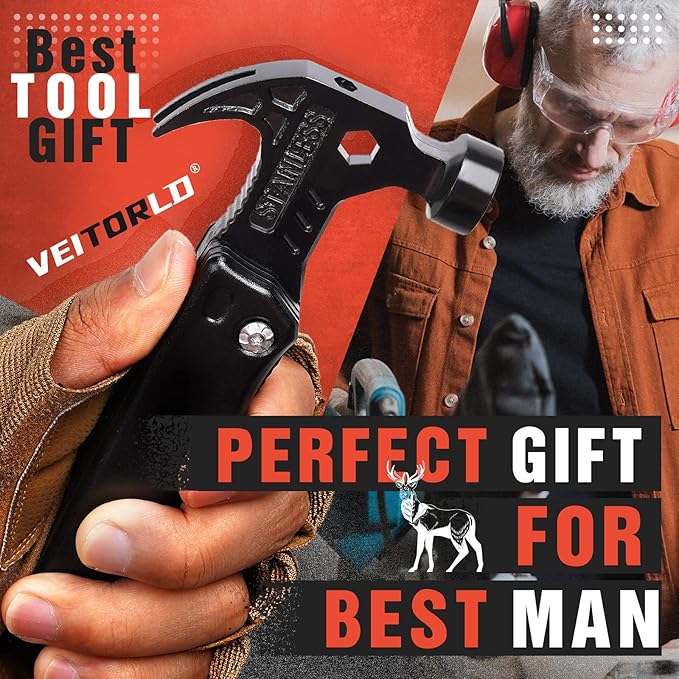 VEITORLD Christmas Stocking Stuffers, Gifts for Men Dad Grandpa, All in One Survival Tools Hammer Multitool, Best Grandpa Ever Gifts, Cool Gifts for Grandparents Who Have Everything, Cool Gadgets