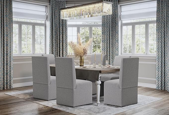 Upholstered Dining Chairs Set of 4 Modern Kitchen & Dining Room Chairs Linen Fabric Dining Chairs with Wooden Frame, Grey