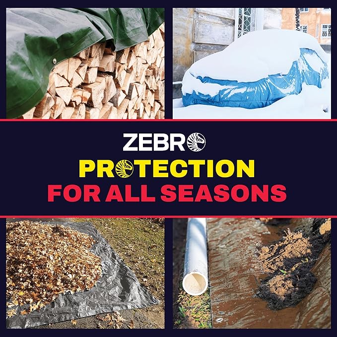 10' x 16' Blue Tarp with Grommets Reinforced - 5 Mil Thick - Durable UV Resistant Plastic Tarps Waterproof - Large Tarpaulin Cover for Outdoor Camping Over/Under Tent Tarp RV Roof Rain - Zebro