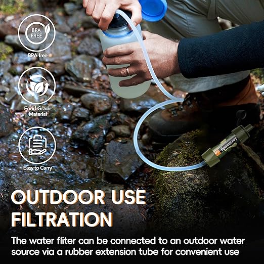 Water Filter Straw - Portable Emergency Water Purifier, Personal Water Filtration System, Straw Water Filter System - Outdoor Survival Gear for Hiking, Camping Accessories and Travel (5pcs)