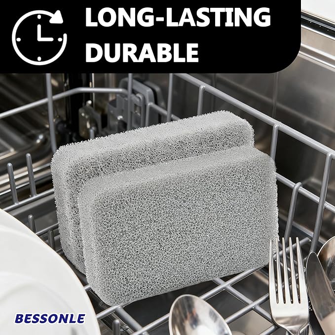 8 Pack Silicone Scrubbing Sponges, Heavy-Duty, Non-Scratch Kitchen Sponges - Reusable, Odor-Free, Perfect as for Cleaning Dishes, Non-Stick, Countertops (Grey)