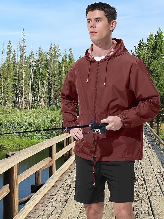 Mens Rain Jacket Raincoat Windbreaker Running Waterproof Lightweight Packable with Hood Travel Hiking Cycling